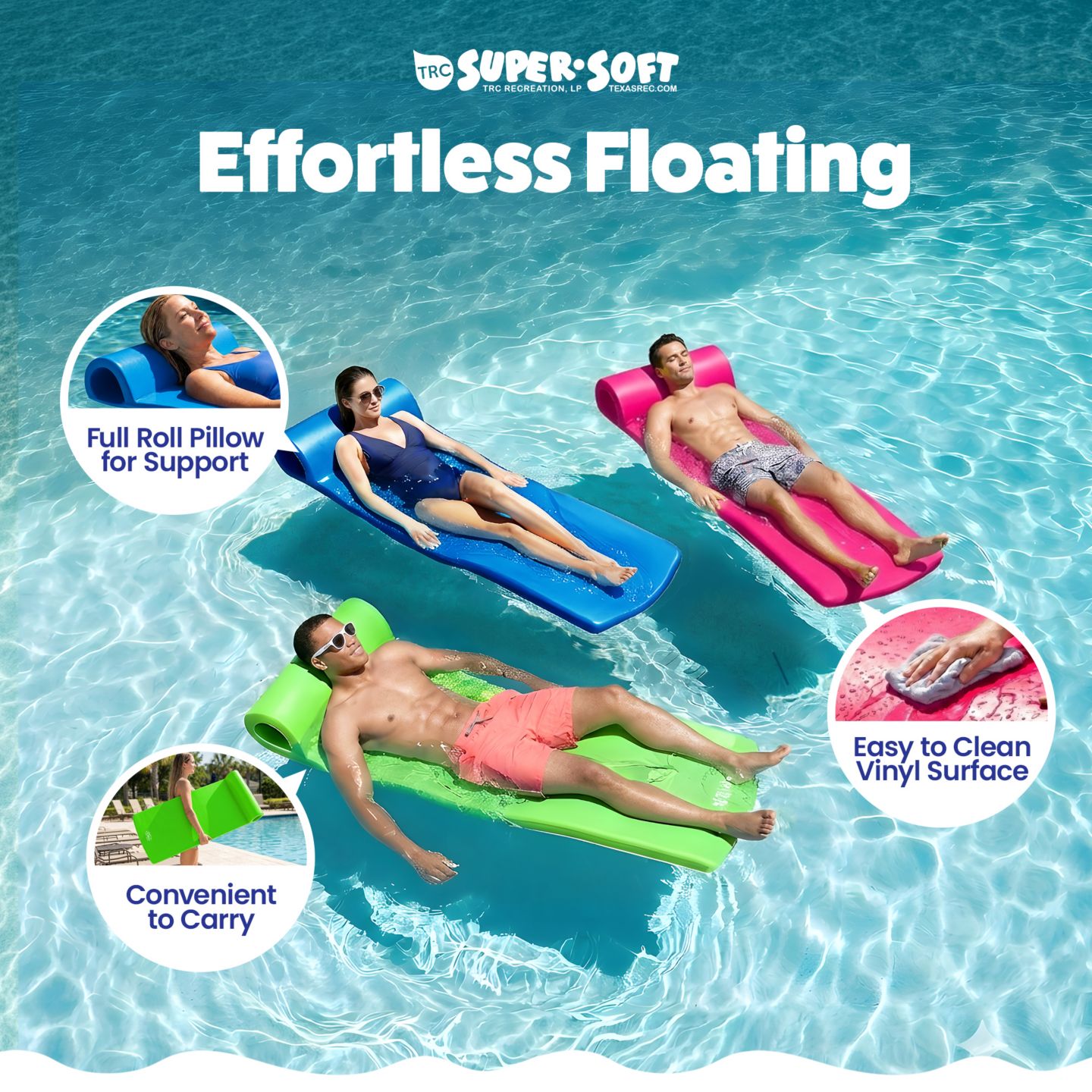 Детская игрушка TRC Recreation Splash 1.25" Thick Foam Swimming Pool Float Mat, Tropical Teal — фото 7
