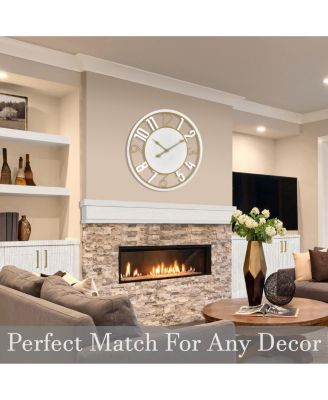 24" Modern Wooden Wall Clock - Sleek Design, Analog Display - Complements Various Styles (White)