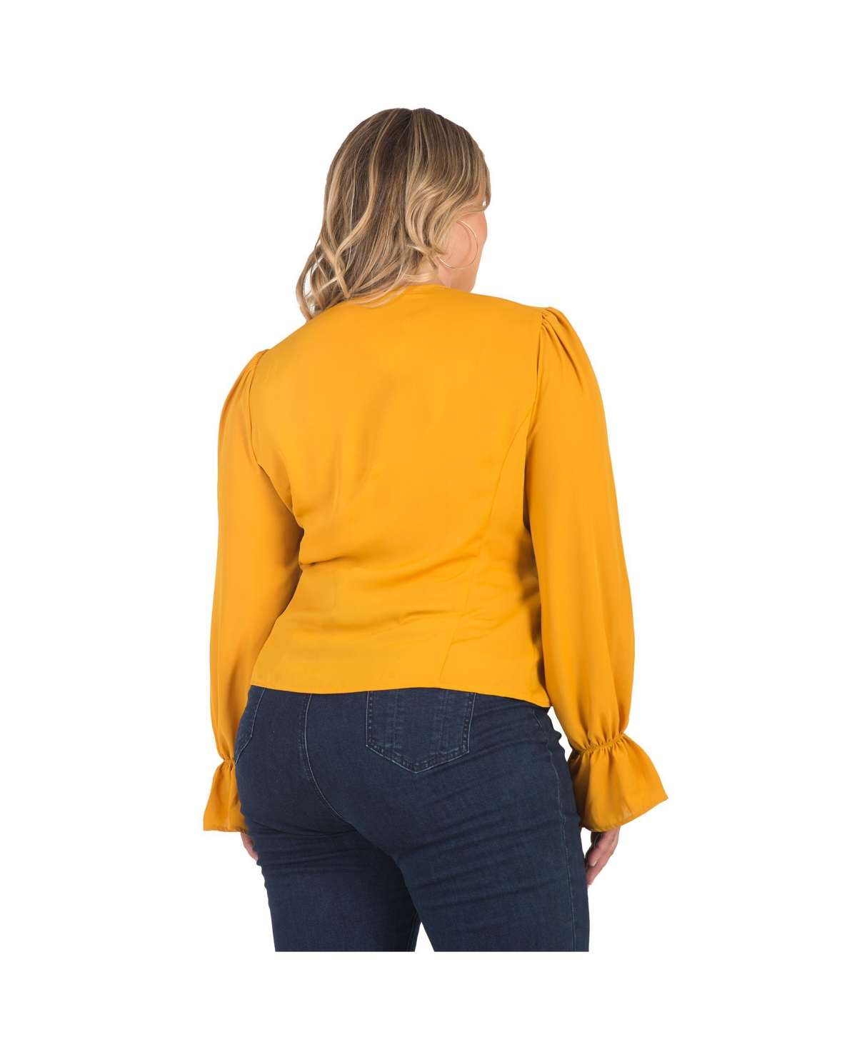 Standards & Practices Plus Size Long Flute Sleeve Surplice Neckline Wrap Blouse