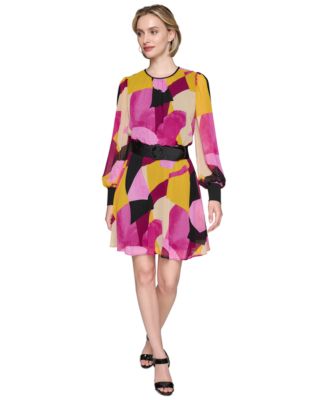 karl lagerfeld chiffon dress Karl Lagerfeld Paris Women's Scuba Crepe Chiffon Sleeve Sheath Dress - Black