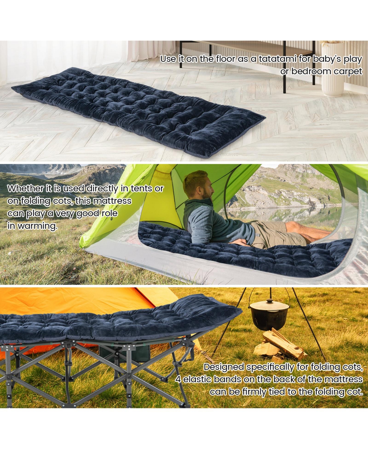 Slickblue 75 x 27.5 Inch Camping Cot Pads with Soft and Breathable Crystal Velvet