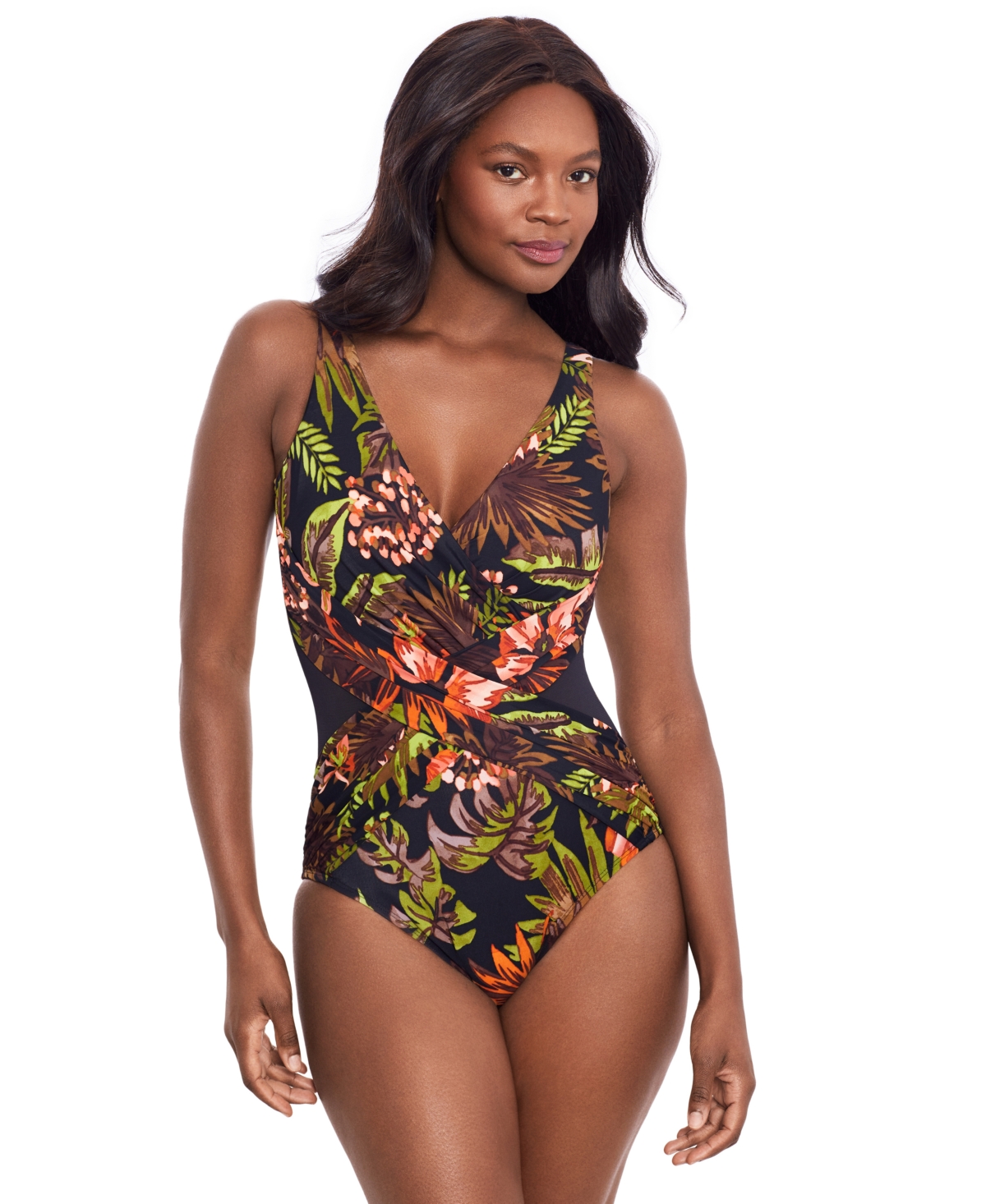 Women's Botanico Crossover One-Piece Swimsuit - Black/multi