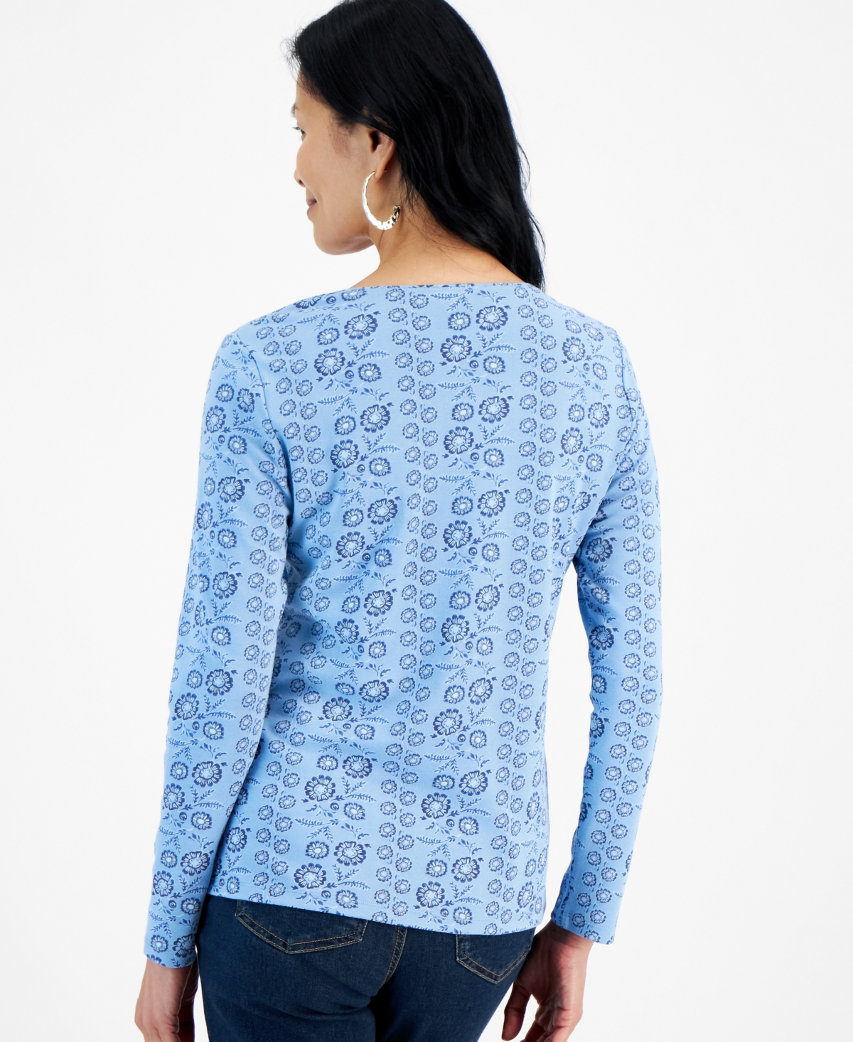 Style & Co Petite Floral Vine Scoop-Neck Long-Sleeve T-Shirt, Created for Macy's