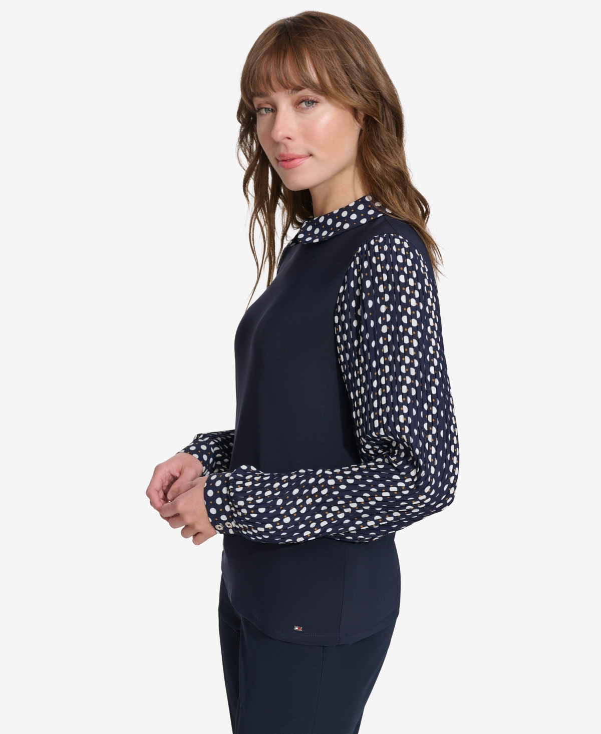 Tommy Hilfiger Women's Collared Pleated-Sleeve Top -toba