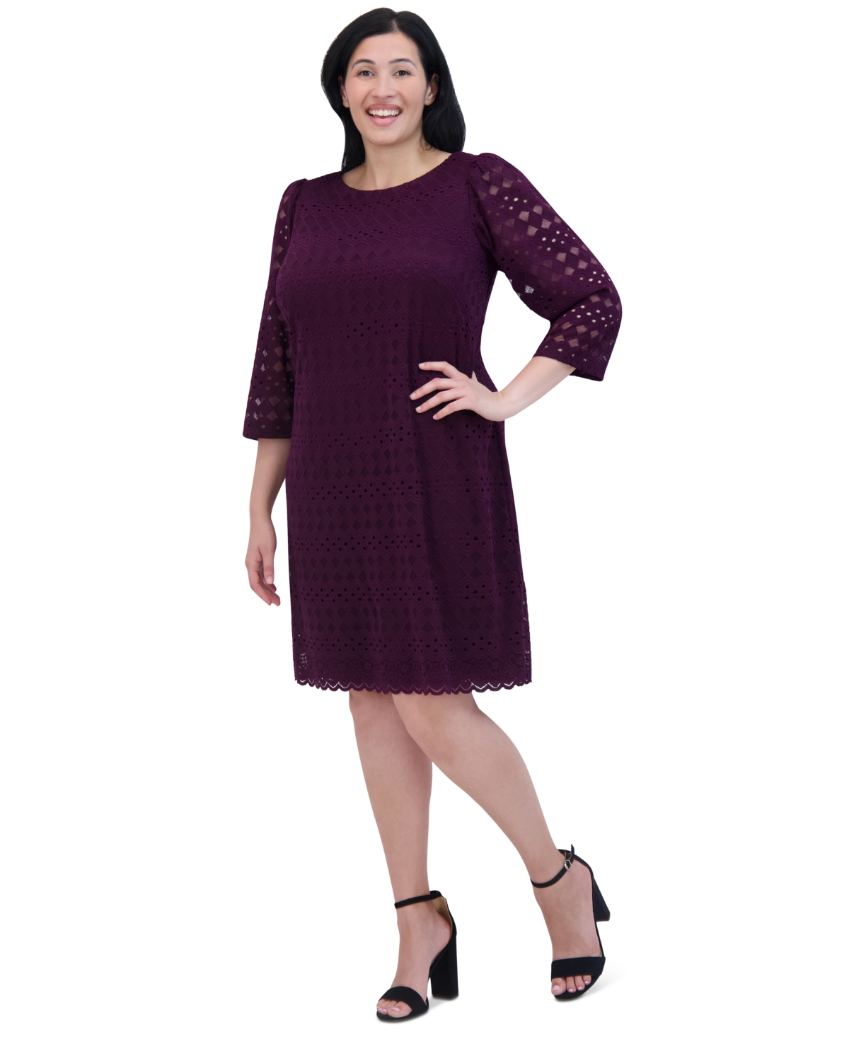 Jessica Howard Plus Size Lace 3/4-Sleeve Shift Dress