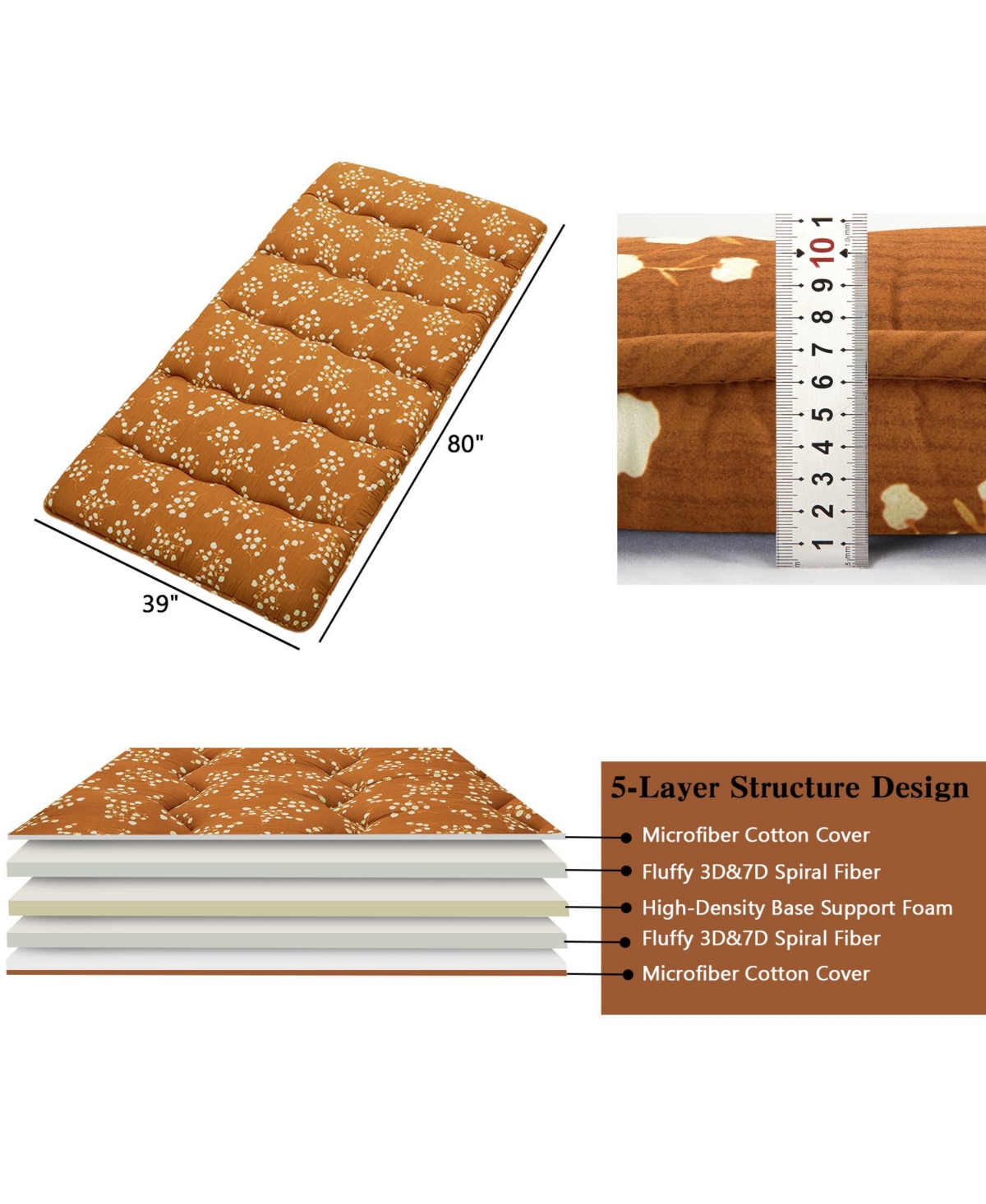 Caromio Futon Mattress Twin Size, Floral Print Floor Pad Portable Dorm Sleeping Pad