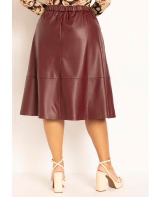 Women's Plus Size Faux Leather Full Midi Skirt