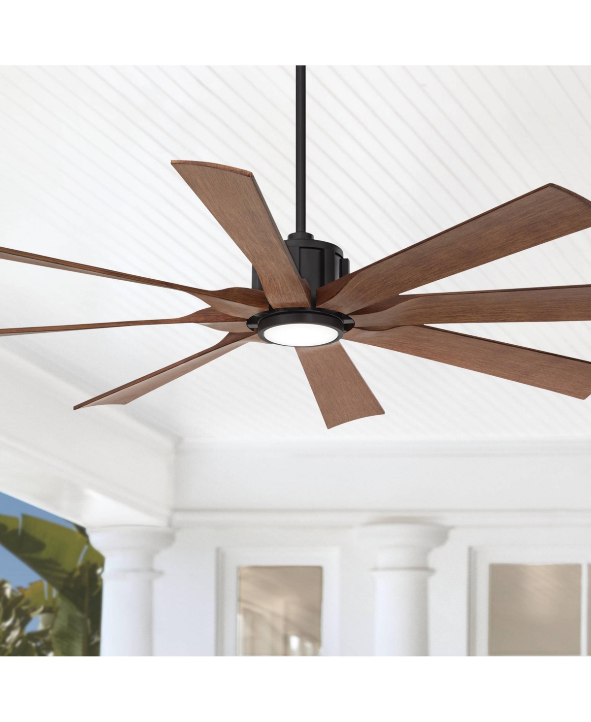 Possini Euro Design Defender Modern Industrial Indoor Outdoor Ceiling Fan 8 Blade Led Light Remote Control Matte Black FinishBlades Bedroom