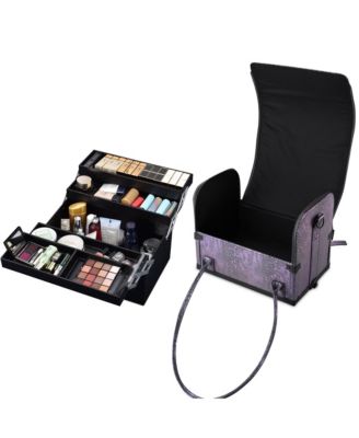 Purple Makeup Train Case Lockable Rolling Cosmetic Trolley Storage