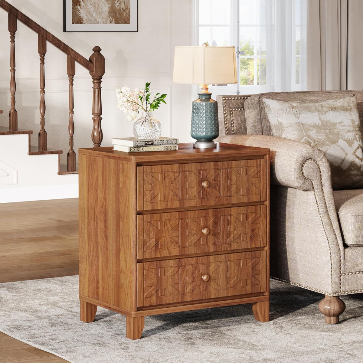 Tribesigns 3-Drawer Nightstand Set of 2, Luxury Bedside Table End Table with Storage Drawers and Golden Legs, Modern Nightstand for Bedroom