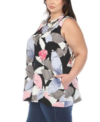 Plus Size Pleated Front Sleeveless Tunic Top