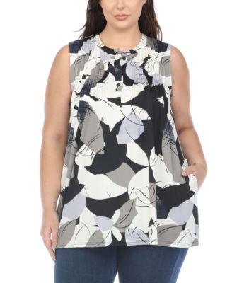 Plus Size Pleated Front Sleeveless Tunic Top