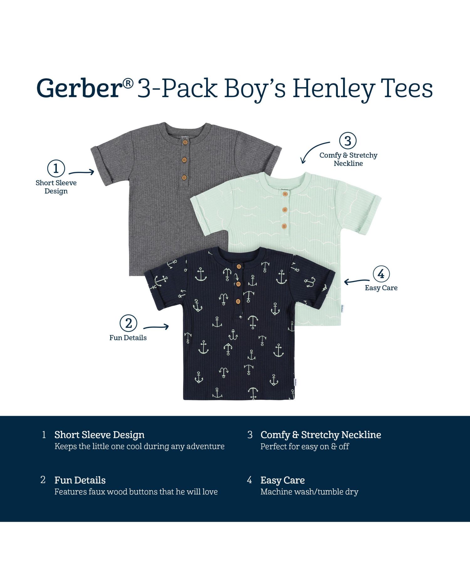 Baby Boys Short Sleeve T-Shirts, 3 Pack