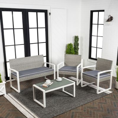 Wilder 4-Piece Modern Coastal Faux Wicker Conversation Outdoor Patio Set
