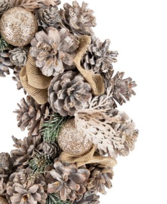 Glittered Pine and Burlap Bows Artificial Wreath