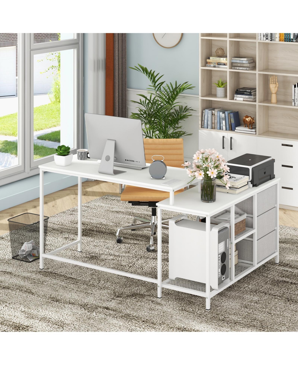 Slickblue L-shaped Computer Desk with Power Outlet for Working Studying Gaming