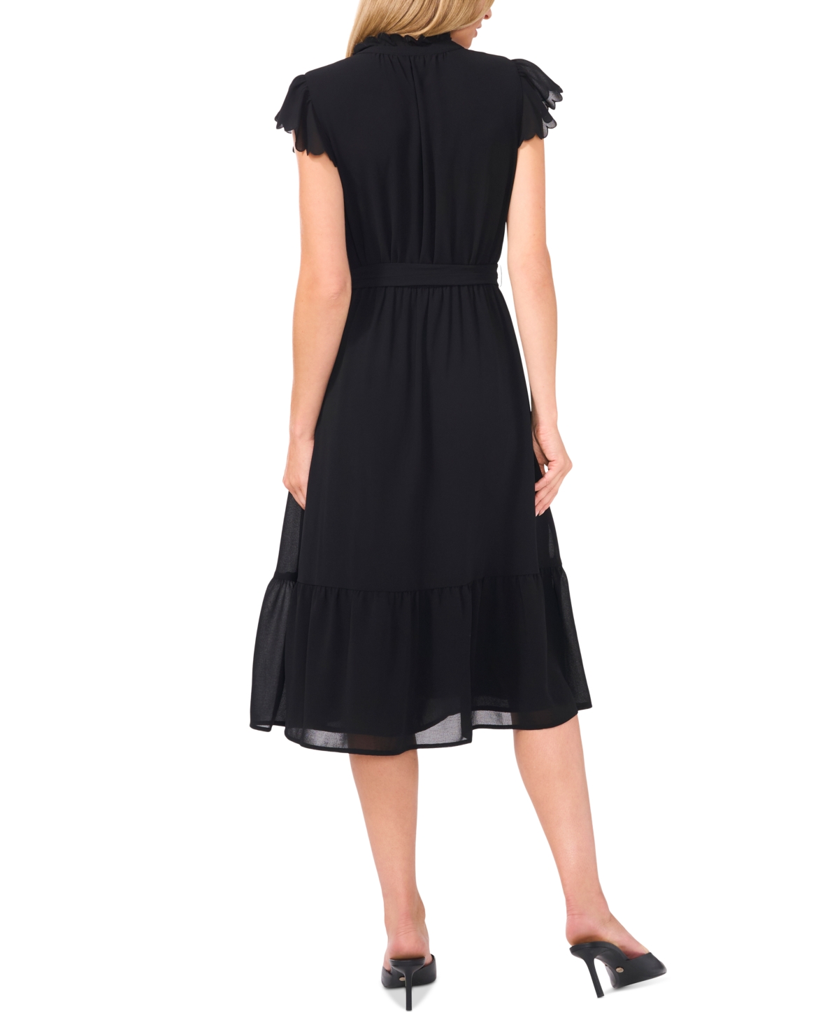 CeCe Women's Scallop-Ruffle Tie-Waist Midi Dress