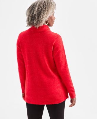 Women's Shawl Collar Button-Hem Tunic Sweater