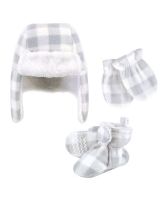Baby Boys Hudson Unisex Unisex Winter Warmth 3Pk Earflap Hat, Mittens & Plush Booties