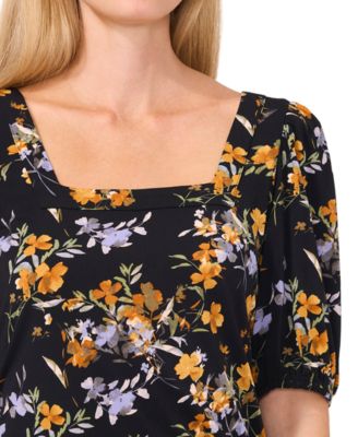 売れ筋商品|||ジェイエムコレクション カットソー トップス レディース Petite Floral-Print Flutter-Sleeve Top, Exclusively at Macy's Coffee Cake JM Collection Petite Flutter-Sleeve Square-Neck Top