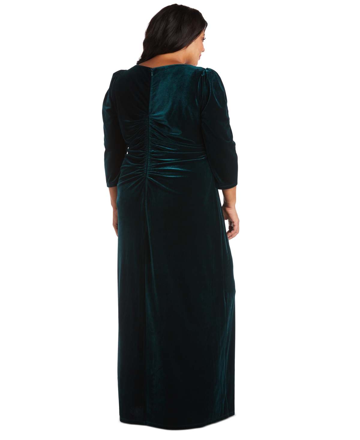 R & M Richards Plus Size Embellished Puff-Shoulder Velvet Gown