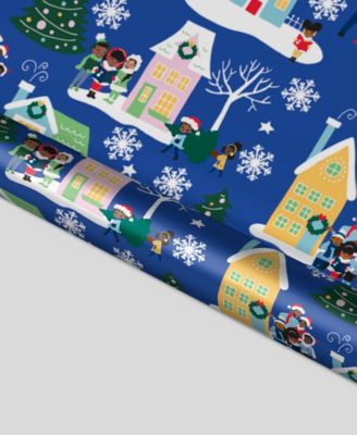 Blue Carolers Foil Gift Wrap