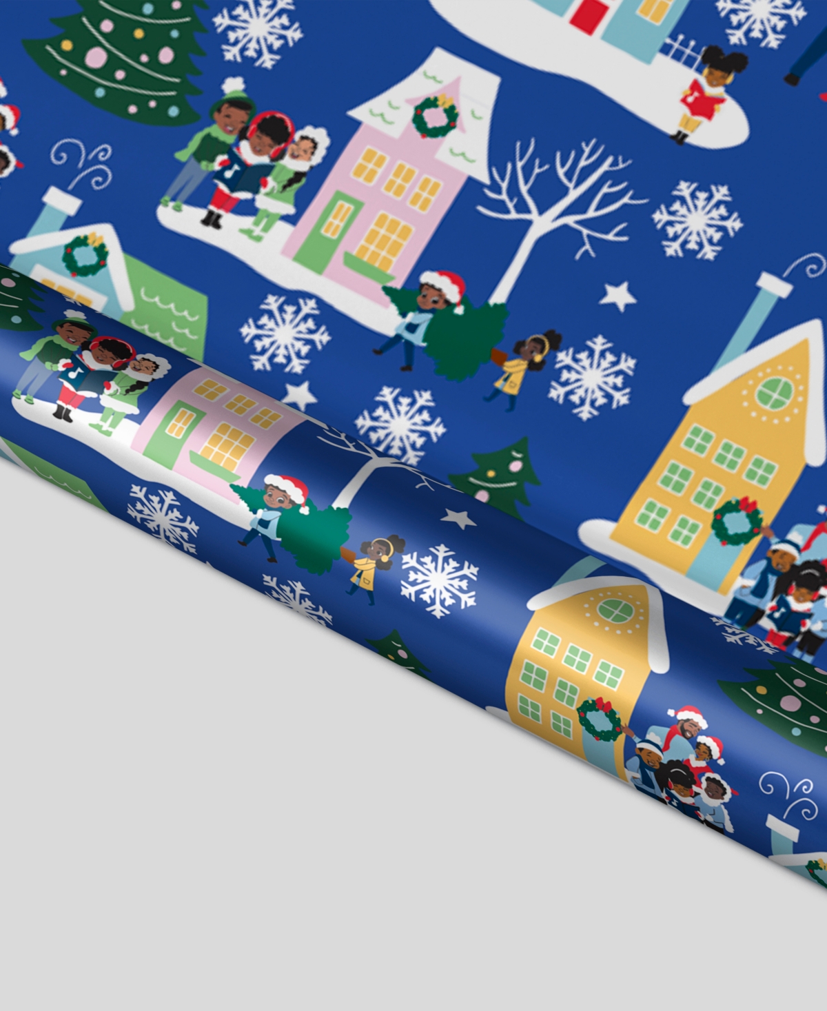 Black Paper Party Blue Carolers Foil Gift Wrap In Blue
