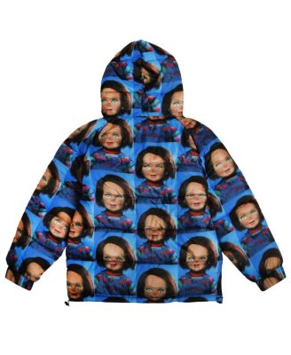 Men's Blue Chucky Repeat Puffer Hoodie Full-Zip Jacket