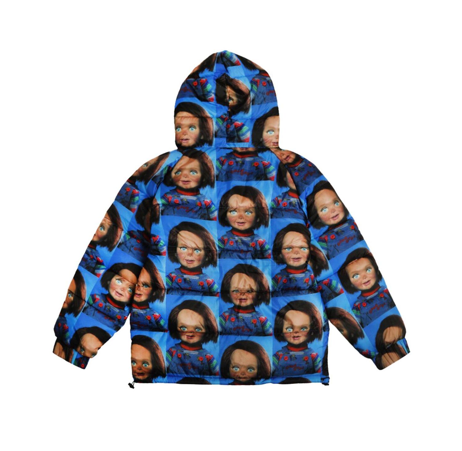 Men's Blue Chucky Repeat Puffer Hoodie Full-Zip Jacket