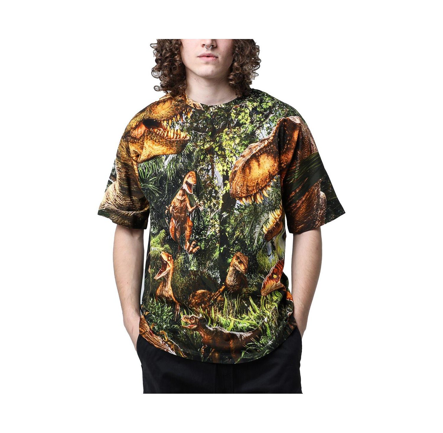 Men's and Women's Green Jurassic Park the Predators Big Print Graphic T-Shirt