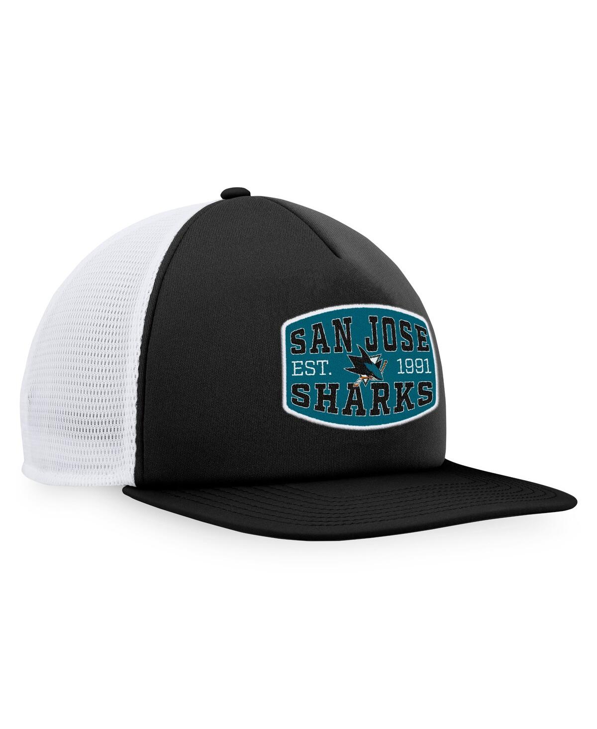 Fanatics Men's Black/white San Jose Sharks Foam Front Patch Trucker Snapback Hat In Black,white