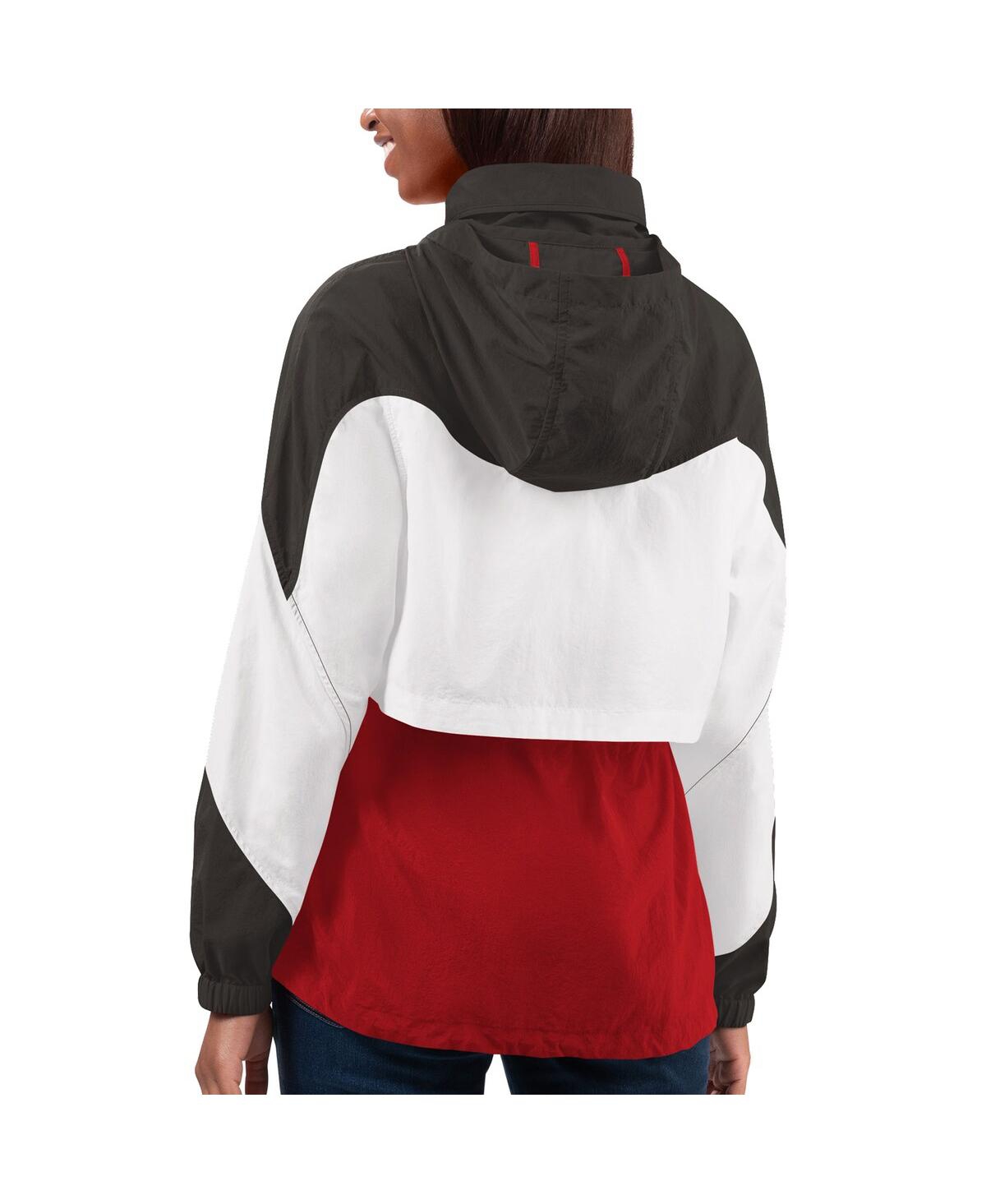 G-III 4HER BY CARL BANKS WOMEN'S RED/PEWTER TAMPA BAY BUCCANEERS TIE BREAKER LIGHTWEIGHT QUARTER-ZIP JACKET 