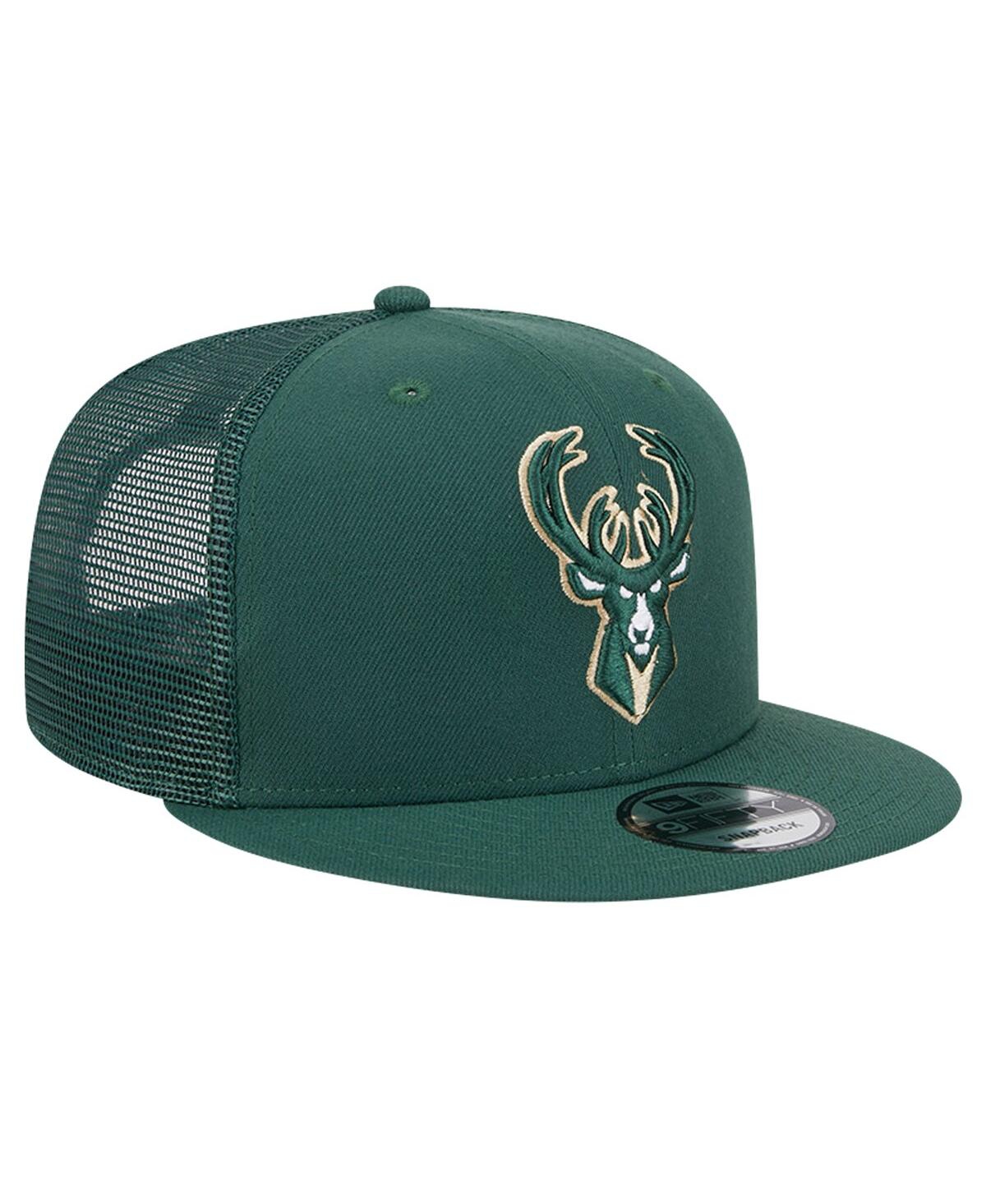 New Era Men's Hunter Green Milwaukee Bucks Evergreen Meshback 9fifty Snapback Hat In Hunter Green