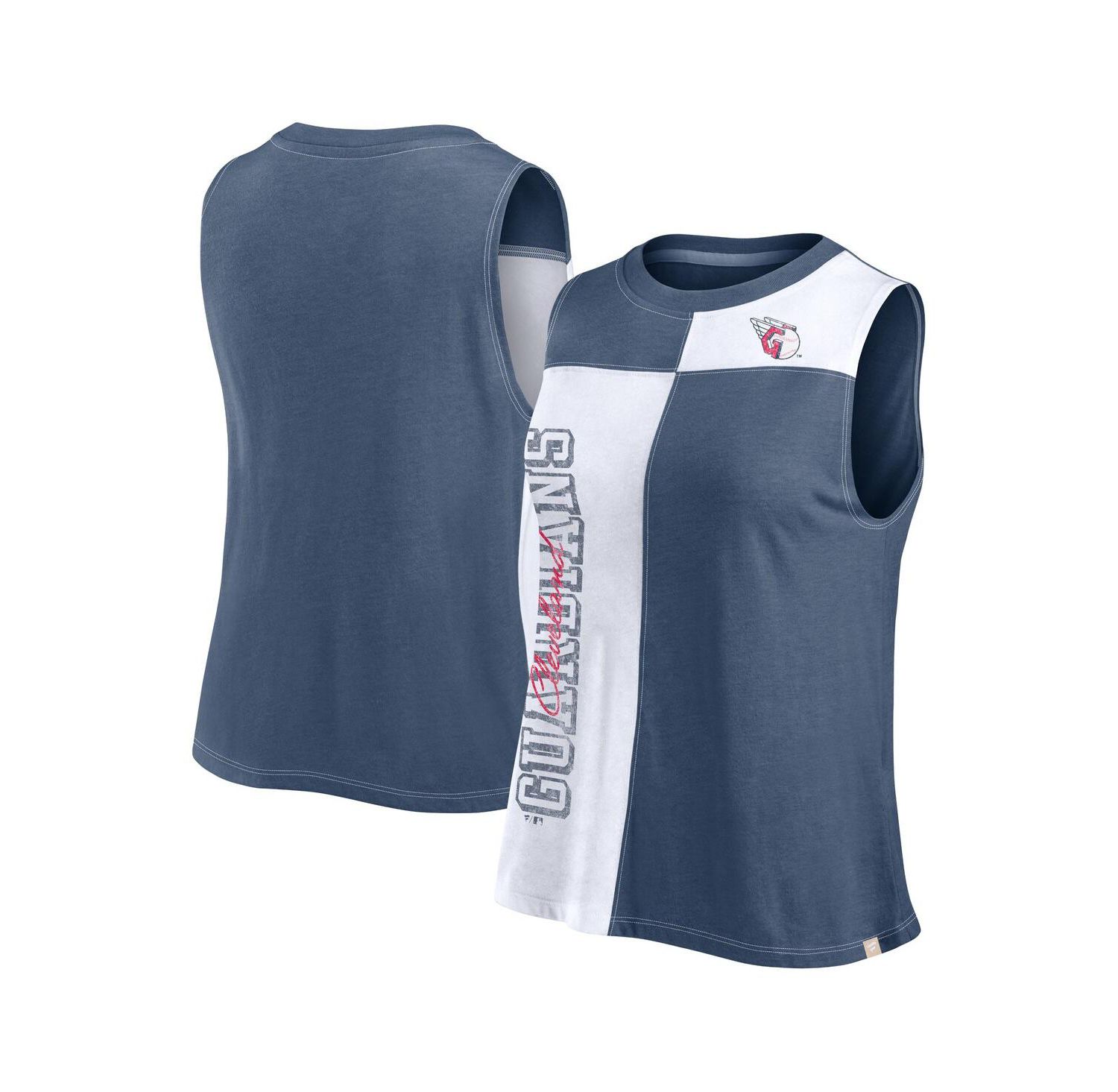 Women's Navy/White Cleveland Guardians Color-Block Tank Top
