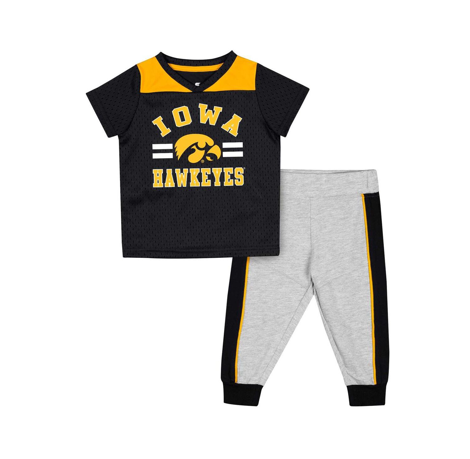Baby Boys and Girls Black/Heather Gray Iowa Hawkeyes Ka-Boot-It Jersey Pants Set