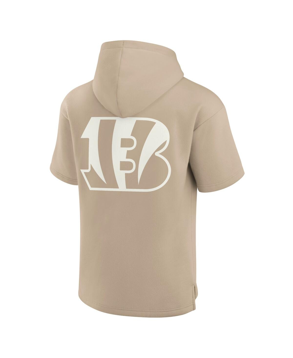 Shop Fanatics Men's And Women's Khaki Cincinnati Bengals Elements Super Soft Fleece Short Sleeve Pullover Hoodie