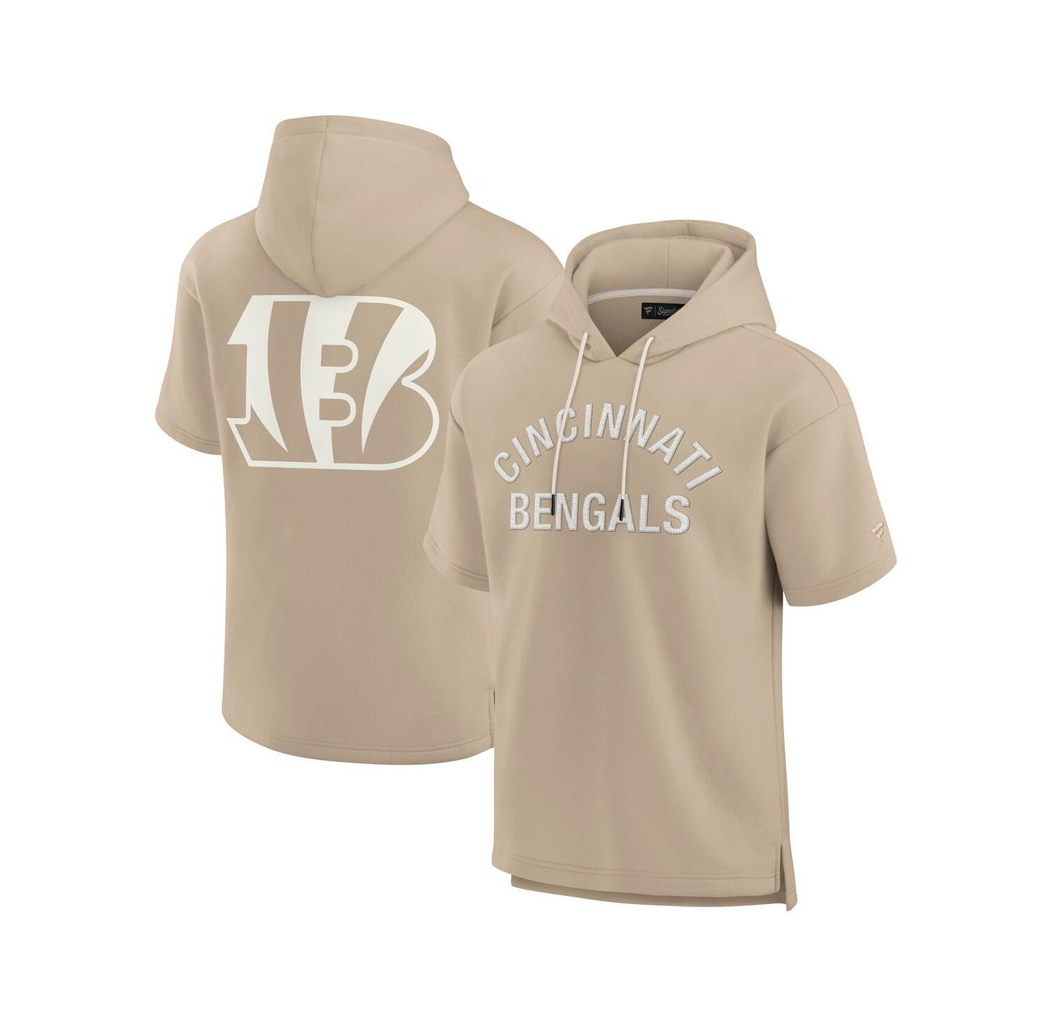 Men's and Women's Khaki Cincinnati Bengals Elements Super Soft Fleece Short Sleeve Pullover Hoodie