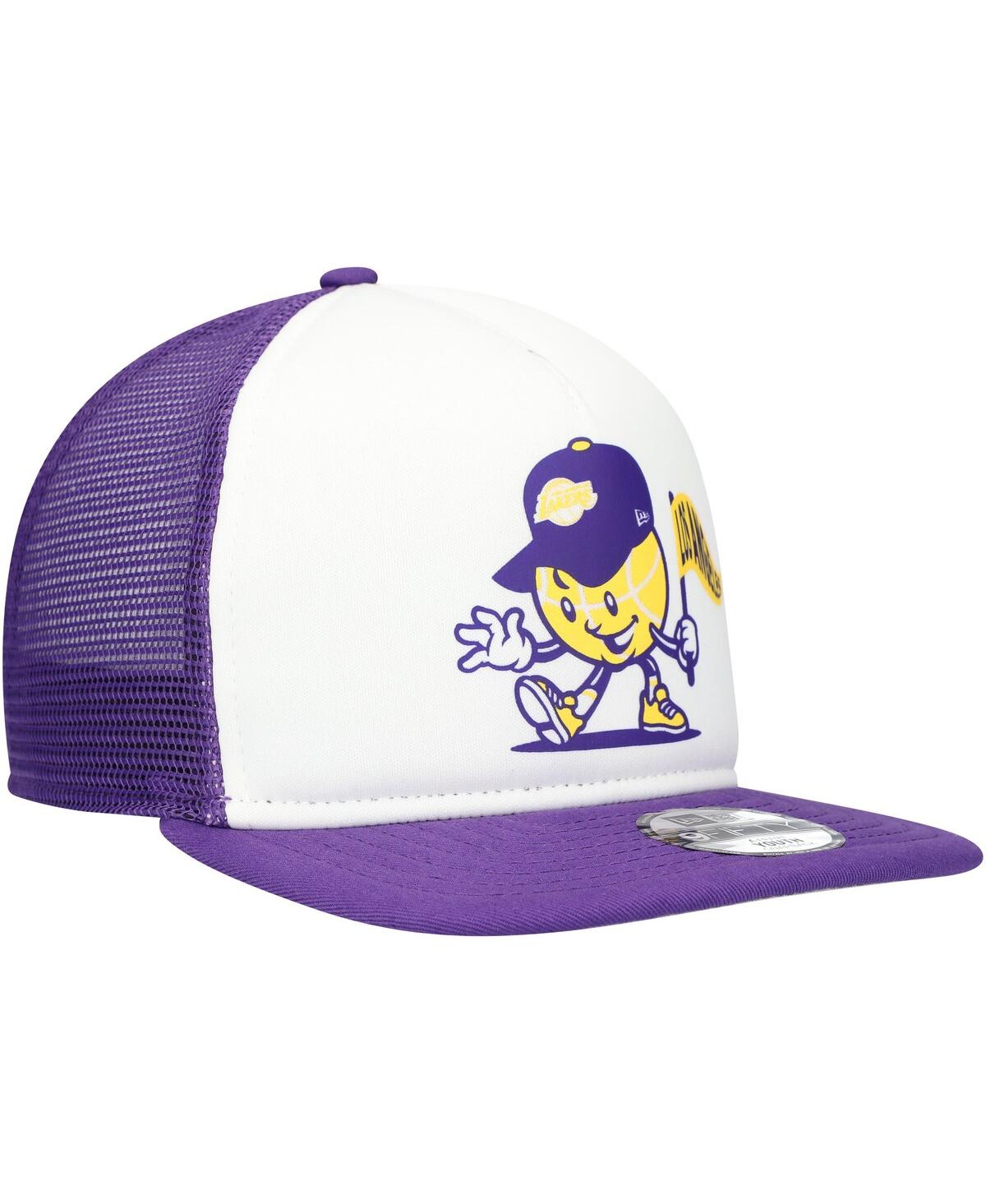 Shop New Era Big Boys And Girls White/purple Los Angeles Lakers Court Sport Mascot 9fifty Snapback Hat In White,purple