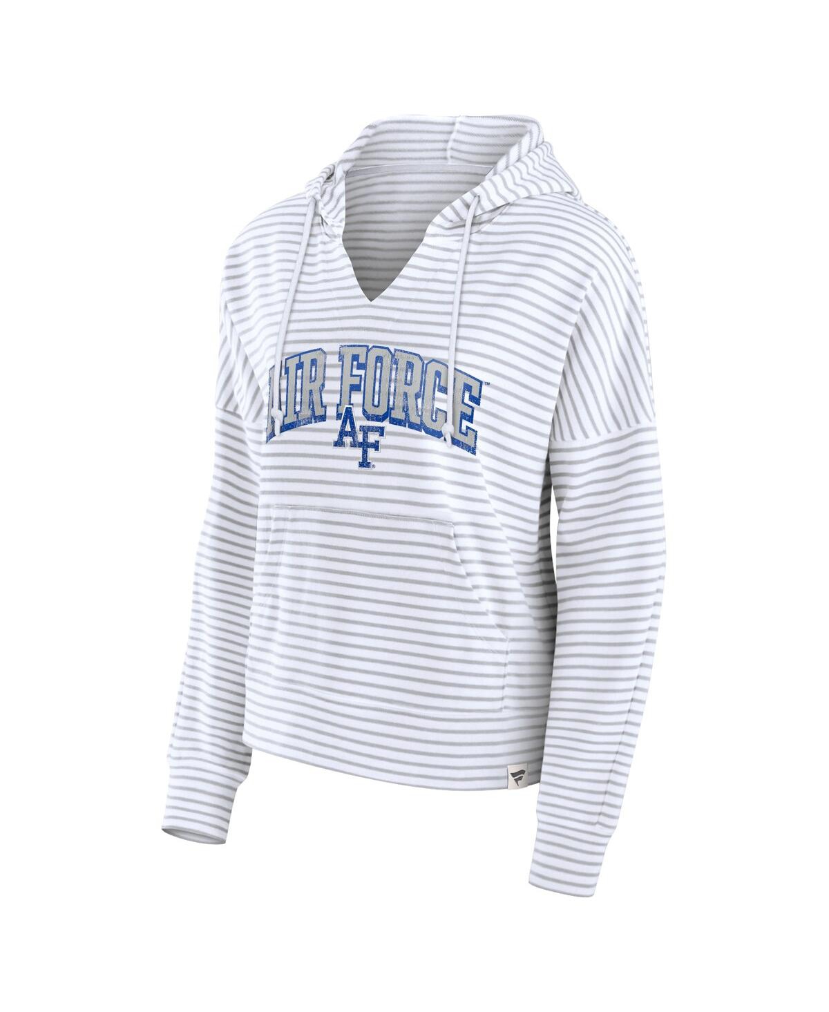 Fanatics Women'sGray Air Force Falcons Arch Logo Striped Notch Neck Pullover Hoodie - White, Gray