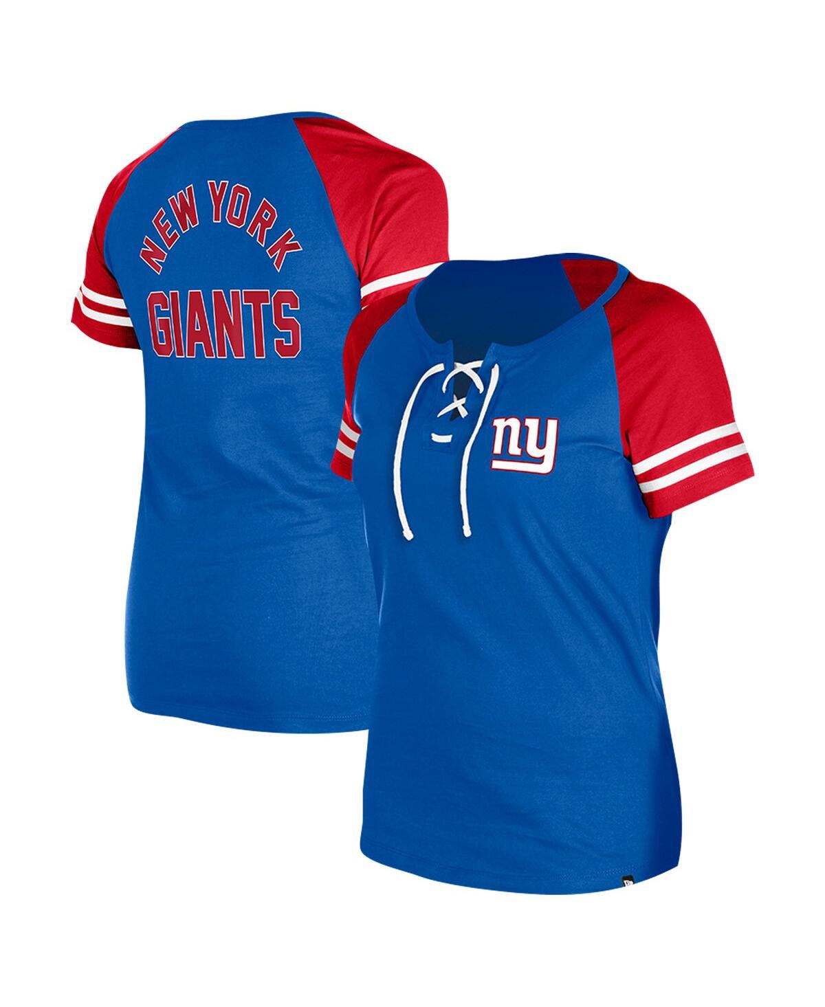 NEW ERA WOMEN'S ROYAL NEW YORK GIANTS LACE-UP RAGLAN T-SHIRT 