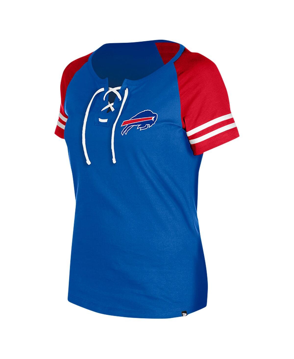 NEW ERA WOMEN'S ROYAL BUFFALO BILLS LACE-UP RAGLAN T-SHIRT 