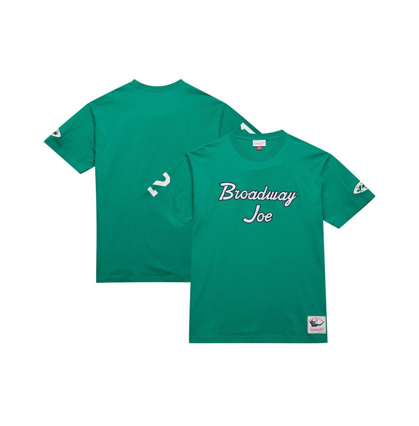 Мужская футболка Mitchell & Ness Joe Namath Kelly Green New York Jets Retired Player Nickname — фото 1