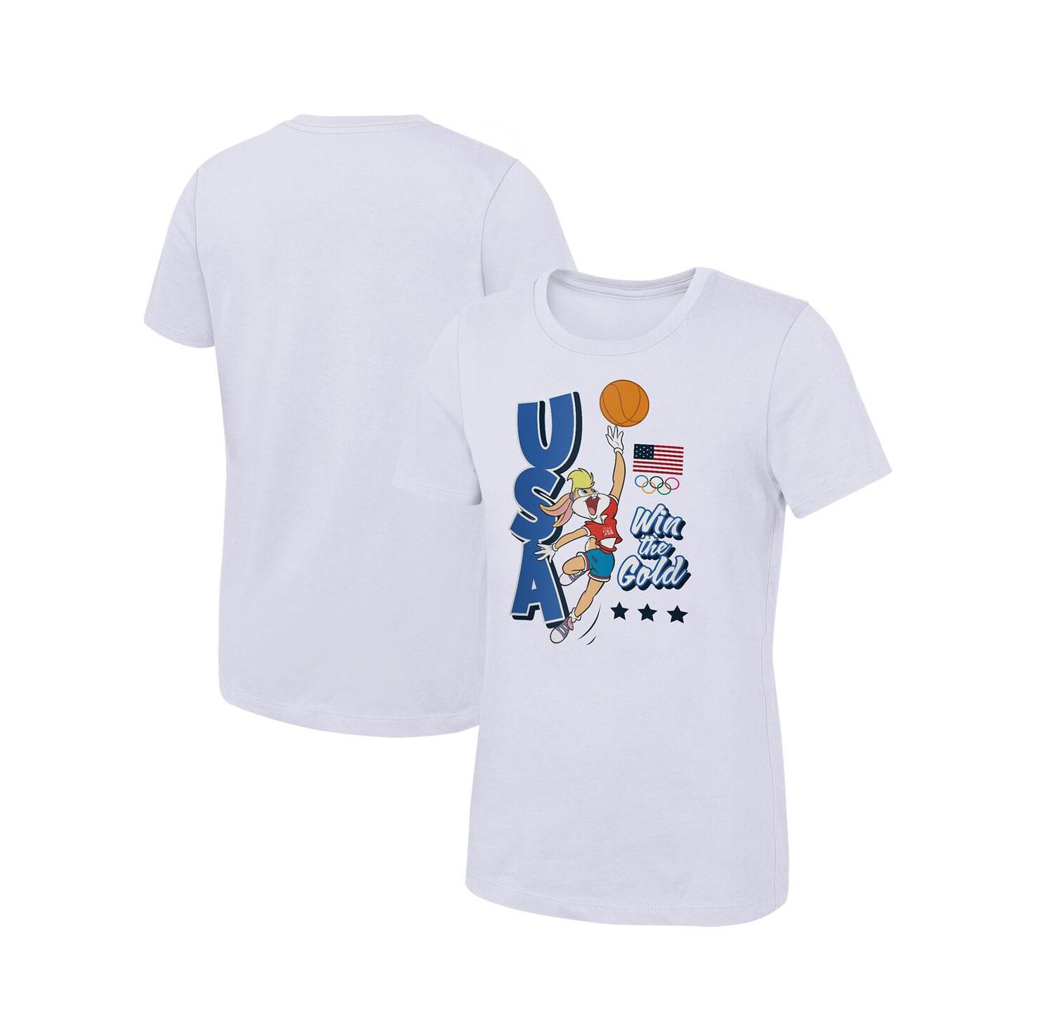 Big Boys and Girls Lola Bunny White Team USA Looney Tunes Basketball T-Shirt