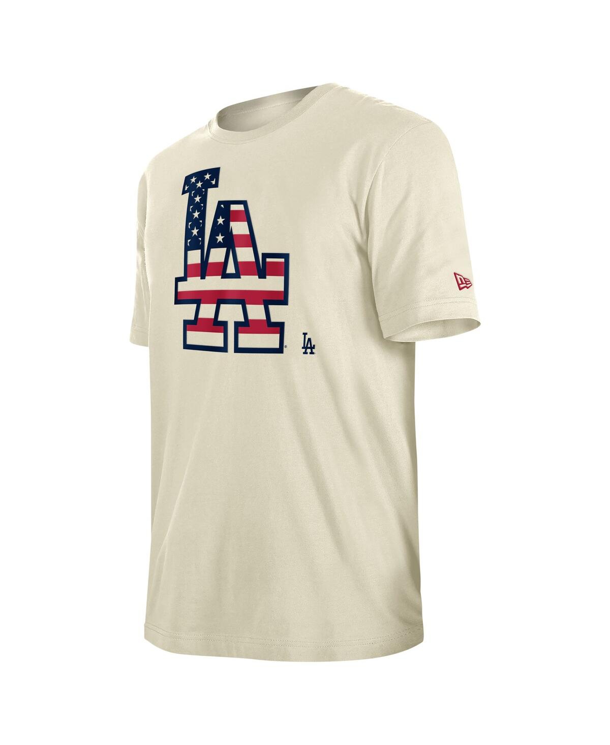 New Era Men's Cream Los Angeles Dodgers 4th Of July Flag Fill T-shirt In Cream