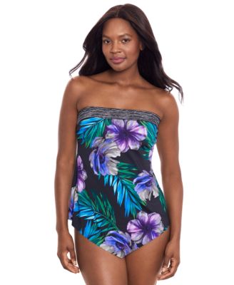 Womens Flora Aura Printed V Shaped Tankini Solid Norma Jean High Waist Bottoms