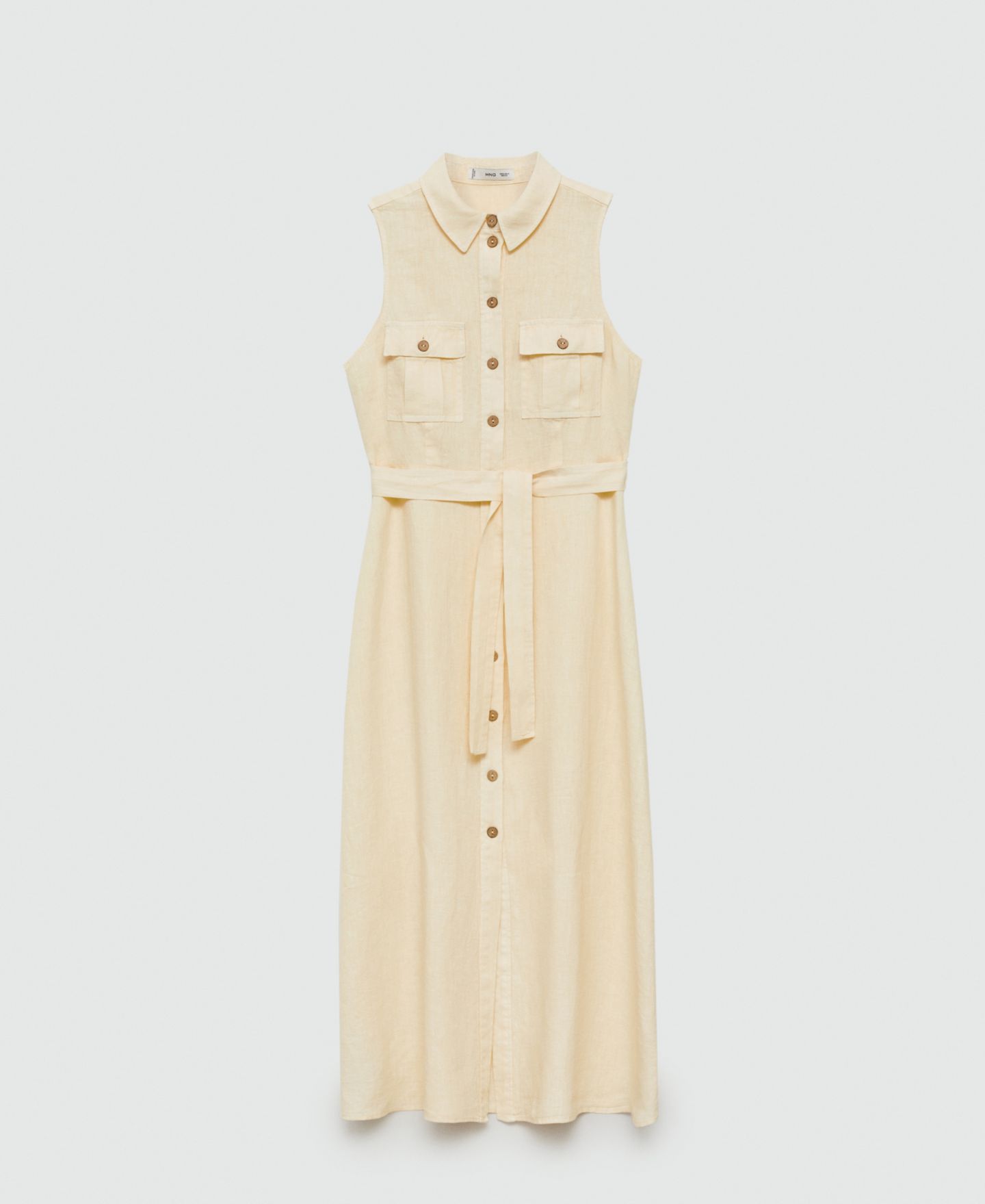 Женское платье MANGO Linen Shirty, цвет: Пастельный жёлтый — фото 2