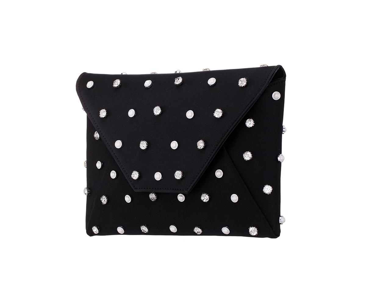 Nina Imitation Pearl/crystal Adorned Square Envelope Clutch In Black