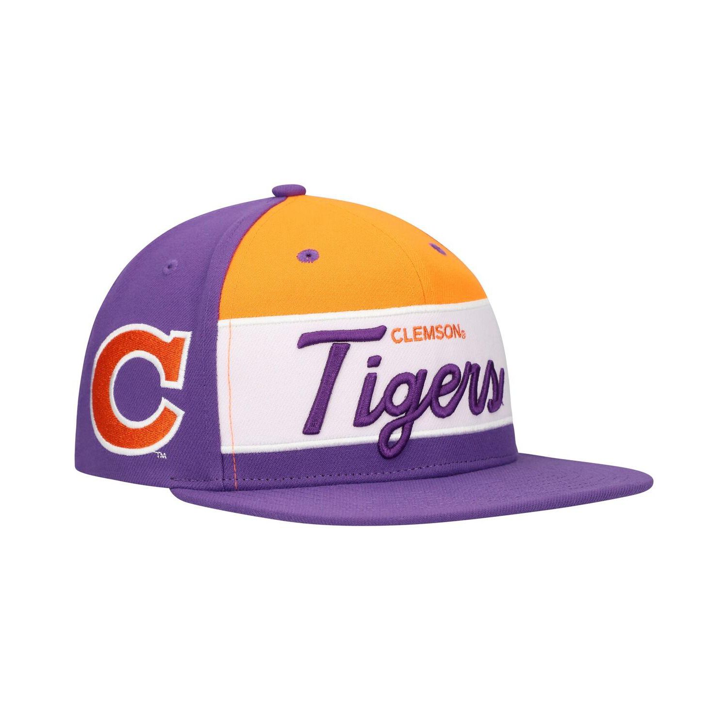 Men's White/Purple Clemson Tigers Retro Sport Colorblock Script Snapback Hat