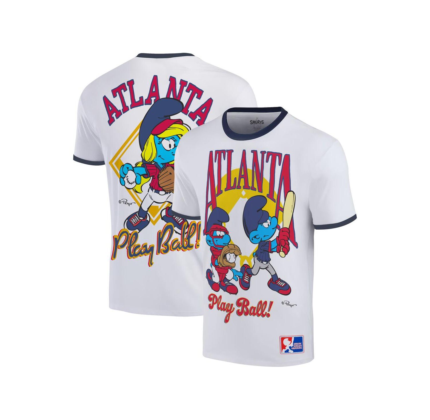 Men's White the Smurfs Atlanta Baseball Ringer T-Shirt