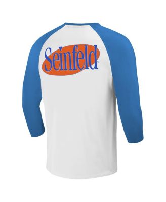 Men's White/Royal Seinfeld New York City Baseball 3/4-Sleeve Raglan T-Shirt